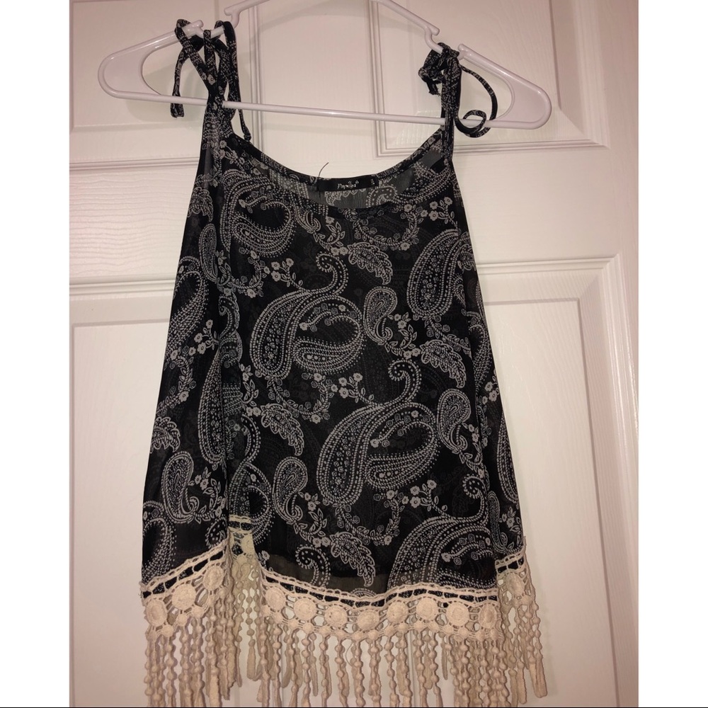 Sheer black & white paisley print blouse